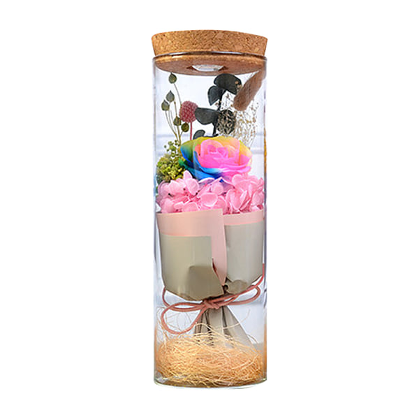 Ægte evige blomsterønskeflaskelampe med fjernbetjenings-LED