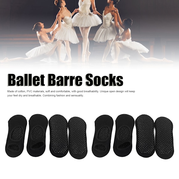 4 Par Antiglidstrumpor för Kvinnor Perfekt för Pilates Pure Barre Balett Dans Barfota Träning Vrist Öppen Design One Size Svart