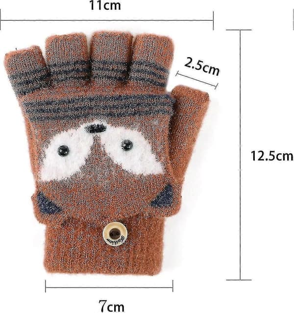 Søde tegneserie ræv patchwork flip vanter konvertible fingerløse handsker varme [TT] Coffee