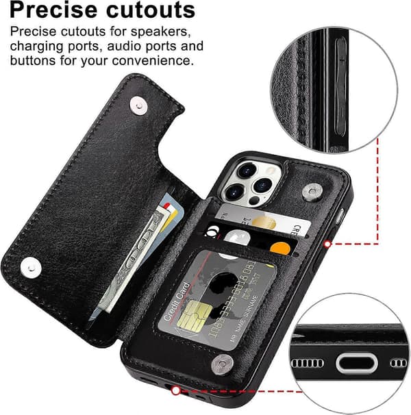 iPhone 15 Pro Wallet Case with Card Holder Shockproof Case Flip Folio Soft PU Leather Magnetic Closure Protective Case (Black)