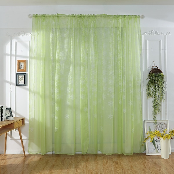 Frugt Grøn  Snefnug Mønster Transparent Trykt Vindue Gardin Voile Sheer Paneler til Soveværelse Stue