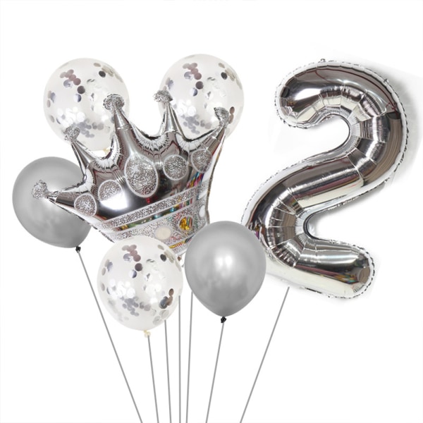 Bursdagsdekorasjoner - tallballong i sølv og kroneballong,