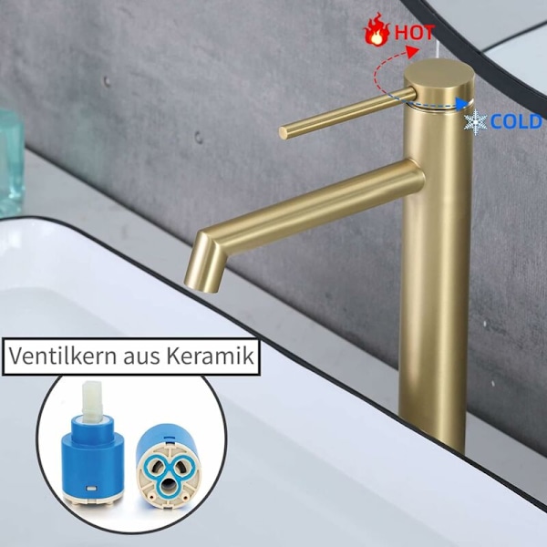 Modern tvättställsblandare i massiv mässing, badrumsblandare med smidig användning och hållbar ytbehandling, ettgreppsblandare för