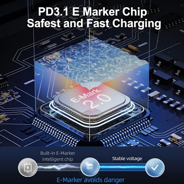 USB C till USB C Kabel 0.5m Hane till Hane PD240W PD3.1 E Mark Chip Nylon Typ C Laddningskabel för Laptop Telefon Tablet