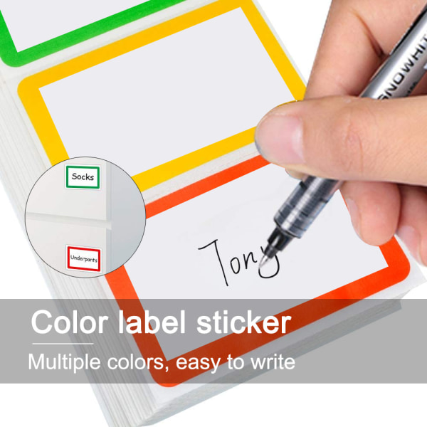 Plain Name Tag Stickers Farverige border Name Tag Labels - 1 volu