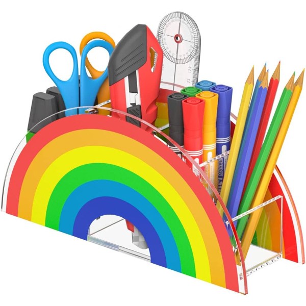 Rainbow Kynäpidike Akryyli Lasten Organizer 5 lokeroa Söpö pöytäkoneen organizer kotiin, toimistoon, kouluun