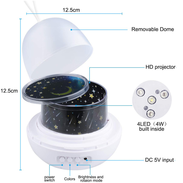 Stjernehimmel Projektor, Nattelys Lampe 4 I 1 LED Stjerne Projektor