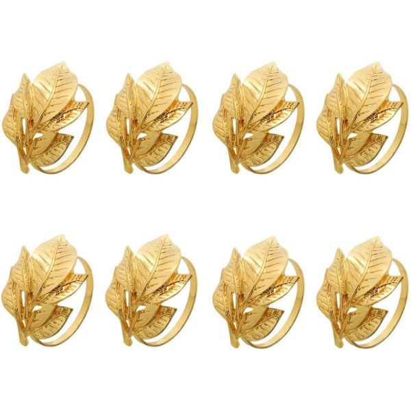 Guld Servettringar Set om 8, Antik Guld Legering Höstlöv Metall N