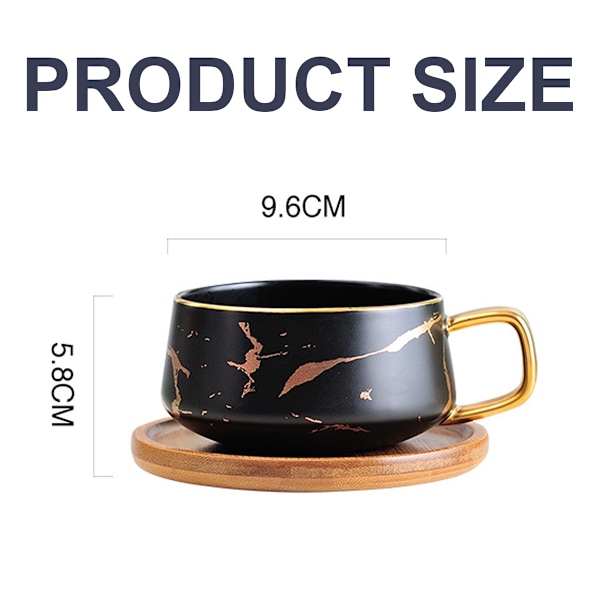 Espressokop, 300 ml cappuccino kop sæt, marmor kaffekop med underkop, porcelæn, kop, underkop, ske, sort