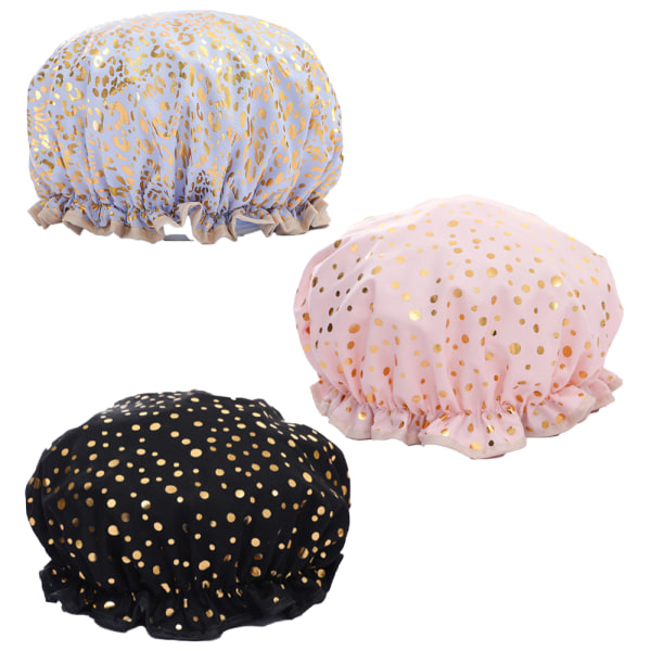 Bathroom hats, 3 PACK Bath Cap for Women Waterproof & Double