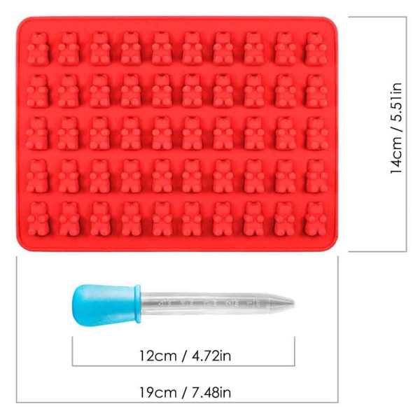 3 stk godteriform silikon gummibjørneformer silikonformer med pipetter for gummibjørner, gelé, sjokolade, Halloween julegodteri (blå, rød,