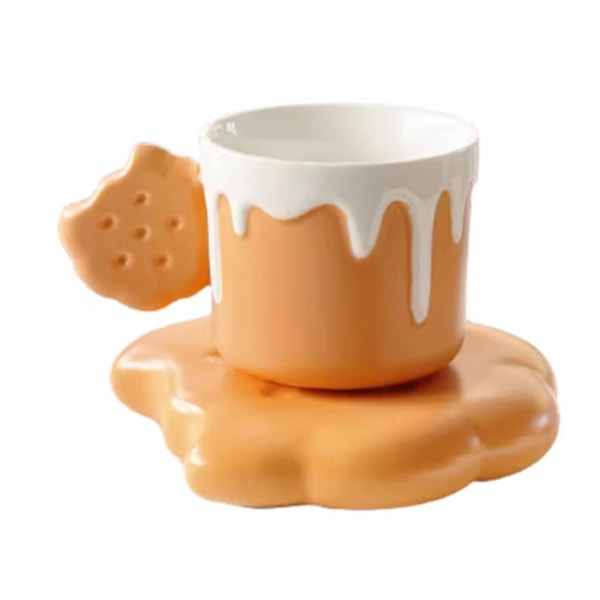 Luovat ja söpöt keksimuotoiset muki- ja alusastiasetit, keraaminen kahvimuki toimistoon ja kotiin, 7,4 unssia/220 ml teelle, lattelle ja maidolle