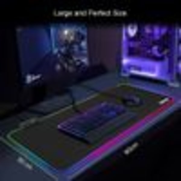 RGB Gaming Musematte XXL LED Musematte Stor 800 x 300 x 4 mm 10 Lysmoduser Musematte Belysning Tastaturmatte Ekstra USB-inngang for mus, tastatur eller