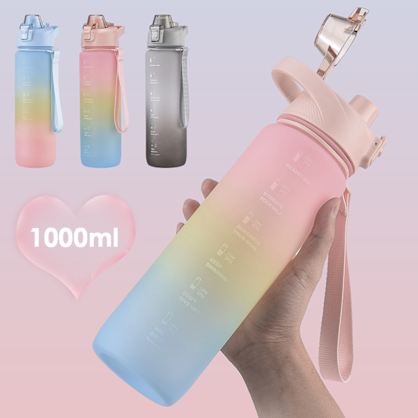 Blændende Gradient Plastik Vandkop 1000ml Stor Kapacitet Frostmat Casual Kop Rumkop