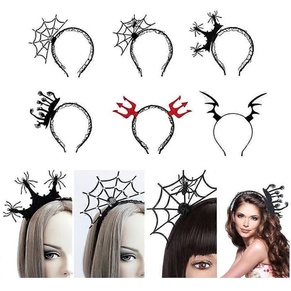Halloween Edderkop Hårbånd til Cosplay 6 Stk. Sorte Filthår Tilbehør