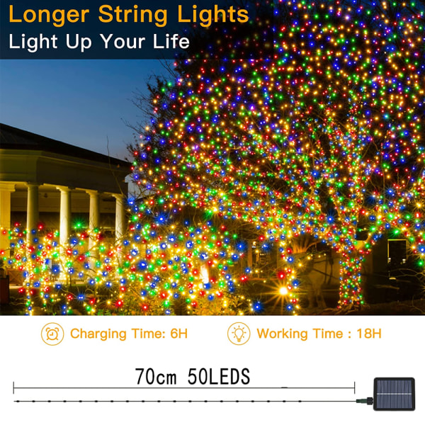 Solar String Light Led Star Light 23ft 50 LEDs For Terrace Bonsa white light