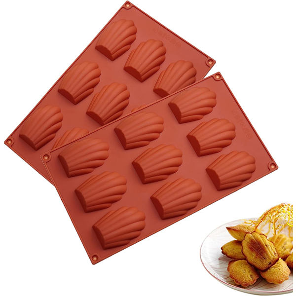 9 håls Madeleine-form, 2 st nonstick silikon Madeleine-formar,