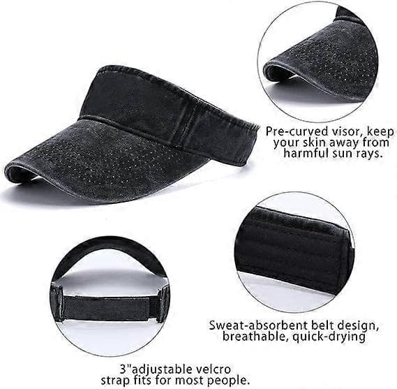 Sun Visor Cap - Women's Sun Visor Caps, Washed Cotton Denim, Classic Simple Caps, Adjustable Cap