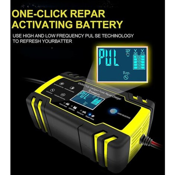 8A 12V/24V bærbar smart batterilader med LCD-berøringsskjerm