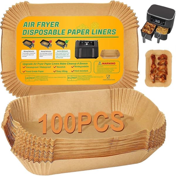 Engångspappersfoder för fritös för Ninja Dual Airfryer, 100 st rektangulära bakplåtspapper för fritös för Ninja