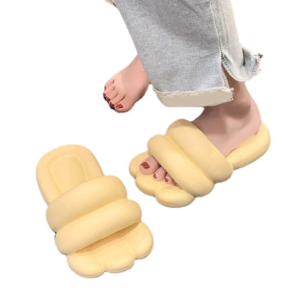 Tjocksulad PVC Toffel Halksäker Öppen Tå Enfärgad Resilient PVC Toffel för Sommar Par Gul 36-37