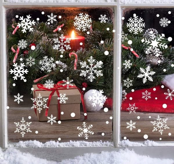 144 pcs Transparent Christmas Window Decals - Reusable Static PVC Stickers for Windows and Doors, Double-Sided Snowflakes for M