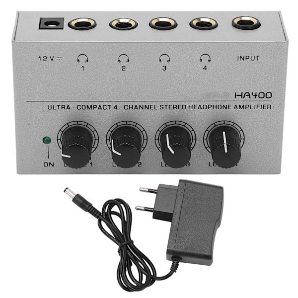 4-kanals hörlursförstärkare Stereo-hörlursdelare med strömadapter EU-kontakt 100‑240VAC