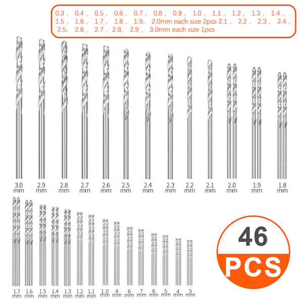 Presisjonsnål Vise Håndbor Bits, Svart Mini Nål Vise med 10 PCS Stål Twist Drill Bits (0.3-3mm), Mikro Twist Drill Bits, Mini Håndbor Verktøy