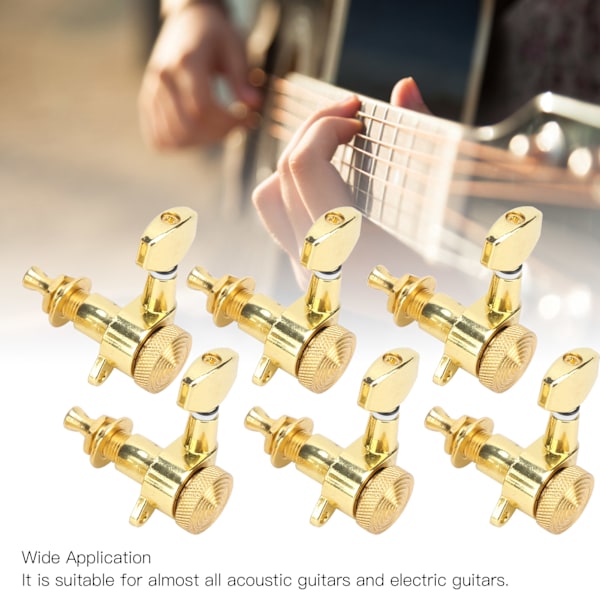 6 st Locking Guitar String Tuning Peg Metalliska Förseglade Stämhuvud Nyckelsats för Elektrisk NHXF (6 Vänster Peg Set)