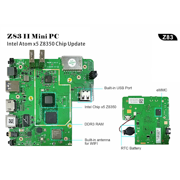 Beelink Z83Ⅱ 4G+64GB Mini Dator Bluetooth4.0 WiFi för Windows 10/Linux US 100-240V