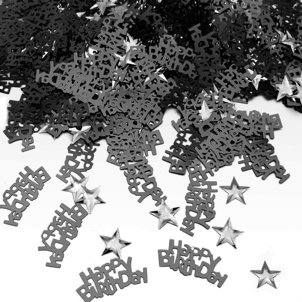 1 st Happy Birthday Confetti för festdekorationer - Födelsedag P black + silver