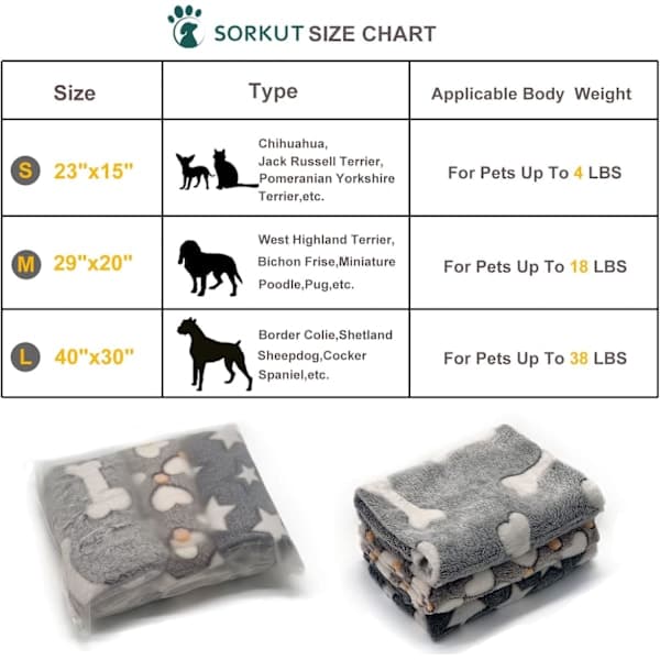 1-pak 3 hvalpetæpper superbløde varme sovemåtter grå søde trykte fluffy fleecetæpper til små hunde katte, (23\"x15\")