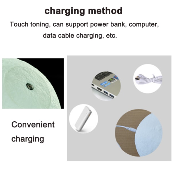 Månlampa Nattlampa för Barn Present till Kvinnor USB-laddning och