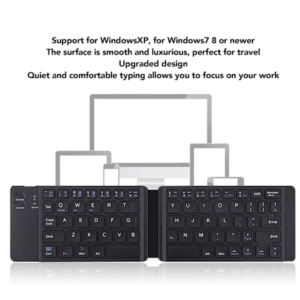 Taitettava Bluetooth-näppäimistö, ohut taskukokoinen kannettava langaton näppäimistö Windows7 8 -tabletille, kannettavalle tietokoneelle, matkapuhelimelle, musta
