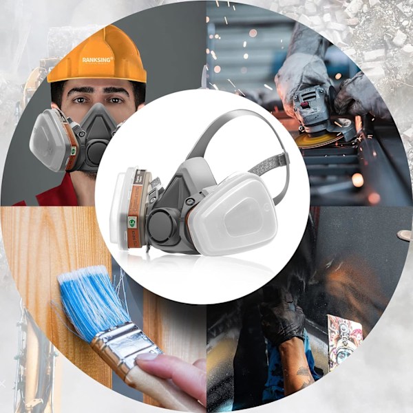 Genanvendelig Respirator Gasmaske Halvmaske Skjold 6200 Ansigtsmaske med filtre til støv, røg, asbest, kemikalier og andre luftbårne partikler