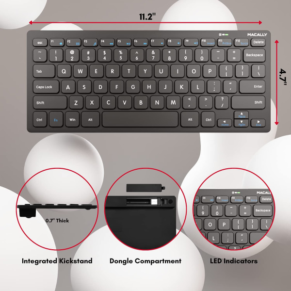 Macally 2.4G Litet trådlöst tangentbord - Ergonomiskt och bekvämt