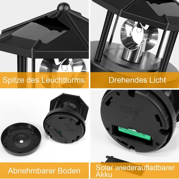 Soldriven fyr, LED Roterbar Lighthouse Garden Light
