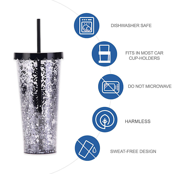 700ml dubbelskikts plastkopp, enkel transparent paljett glitter sugrör kopp, stor kapacitet vattenkopp