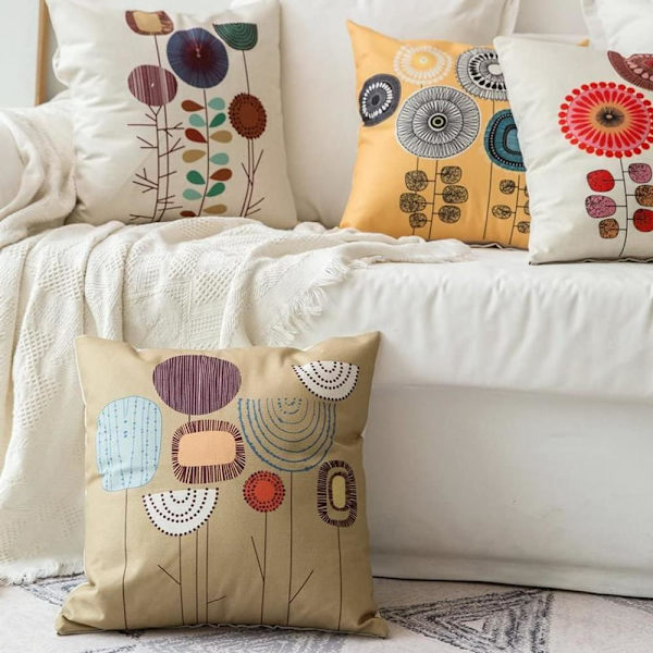 Mjuka bomullslinnekuddfodral för heminredning, 45 x 45 cm, set om 4, tropiska blommor