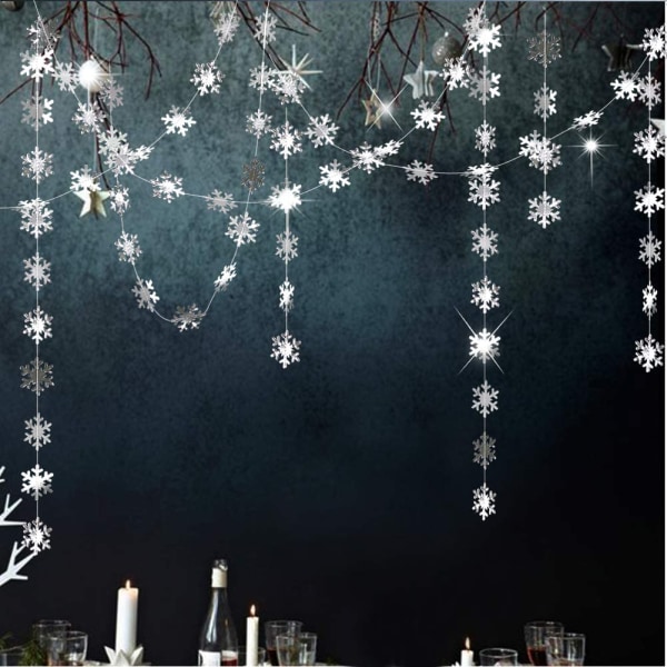 Silver Snowflake Garland för Winter Wonderland/Onederland Party