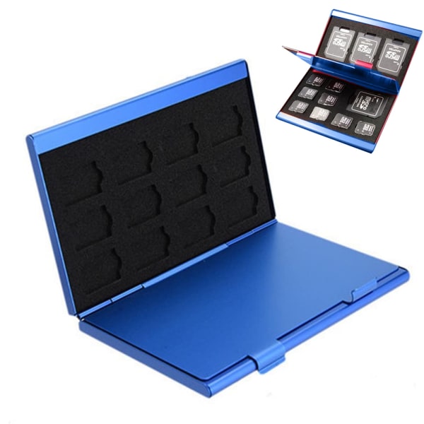 1 koffert i aluminium Oppbevaringsboks for SD-kort TF-kort Blue