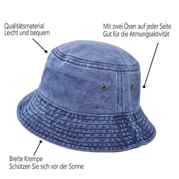 UltraKey Bucket Hat, Bredskygget Vasket Denim Bomulds Udendørs Solhat Flad Top Cap til Fiskeri Vandreture Strand Sport