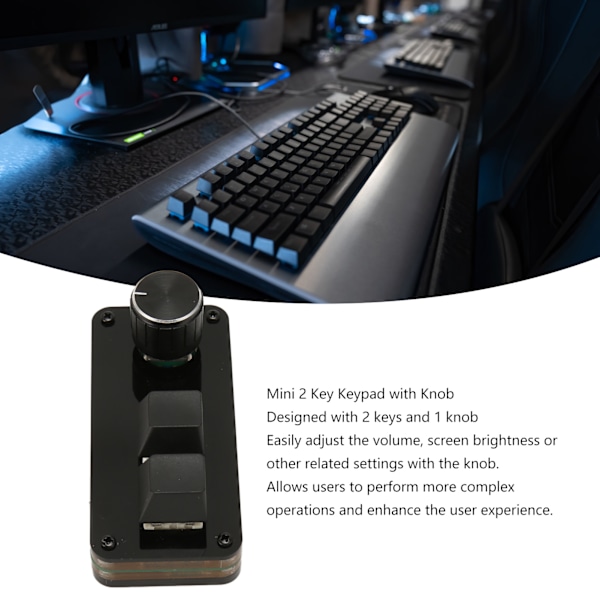 Mini 2-tasters tastatur med knott Tilpassbar makroprogrammering Hot-swappable blå bryter Enhånds mekanisk tastatur for spill