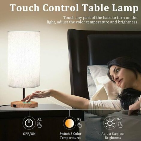 Set med 2 touch-kontrollerade sänglampor, 3 färgtemperaturer och