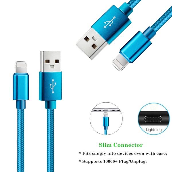 3-pack högkvalitativa iPhone-laddningskablar 1, 2 och 3 meter ljusblå
