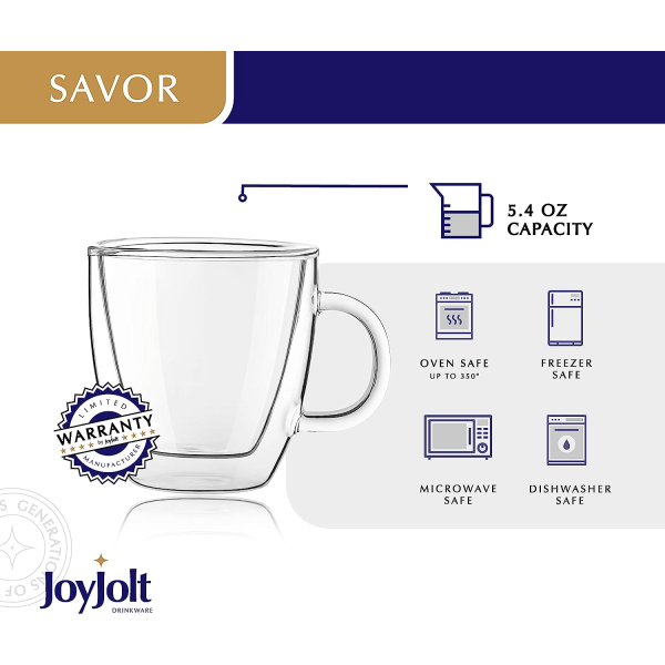 JoyJolt Savor Dubbelväggiga Isolerglas Espressomuggar (Set