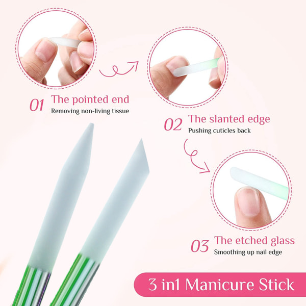 Glass Cuticle Pusher Cuticle Stick Set Dobbeltsidig Negl