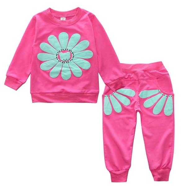 Tröjset för flickor, pulloverdräkt, barn, höst- och vintertröjor, solros, 2-delat set, flicktröja [TT] 3-4 Years Hot Pink
