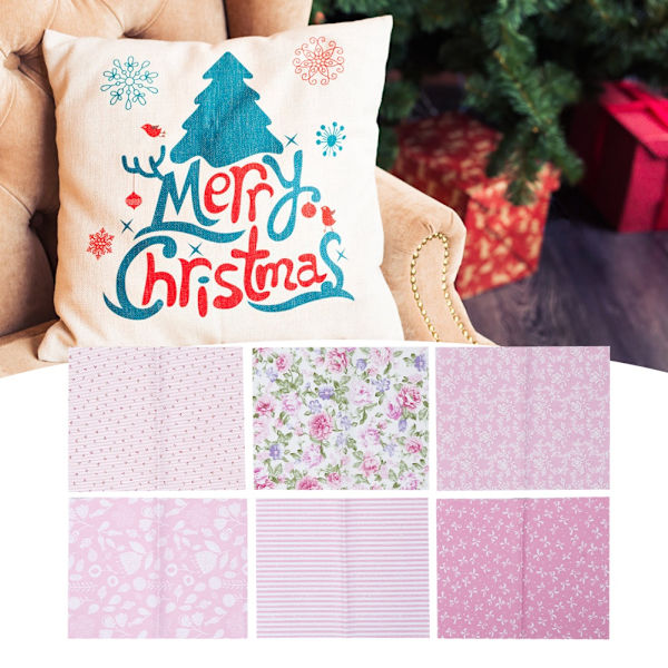 6 st/set DIY handgjord tryckt bomullstyg sömnad quilting hantverk tyg set tillbehör 25x20cm rosa