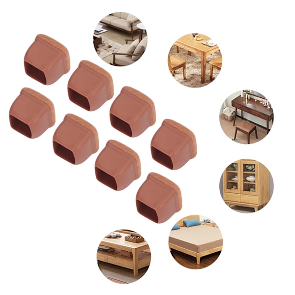 8 st Stolsbensöverdrag TPE Golvskydd Möbelbenshattar Set Kit för Bord Pall Brun L